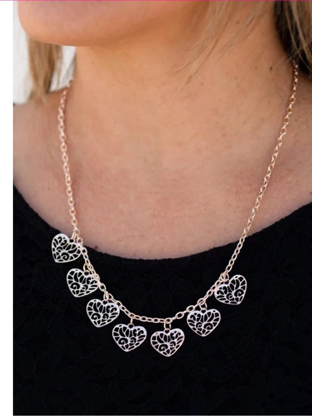 New Less is Amour Delicate Rose Gold Heart Pendant Necklace and Earring Set